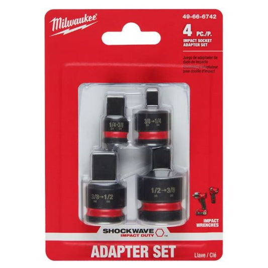 Milwaukee (49-66-6742) Tool SHOCKWAVE Impact Duty 1/4 -inch - 1/2 -inch Drive Adapter Set (4-Piece)