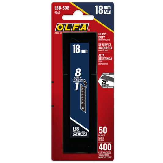 OLFA (LBB-50B 9069) Pro Ultra-Sharp Heavy-Duty Snap-Off Blades, 18-mm, Black, 50-pk